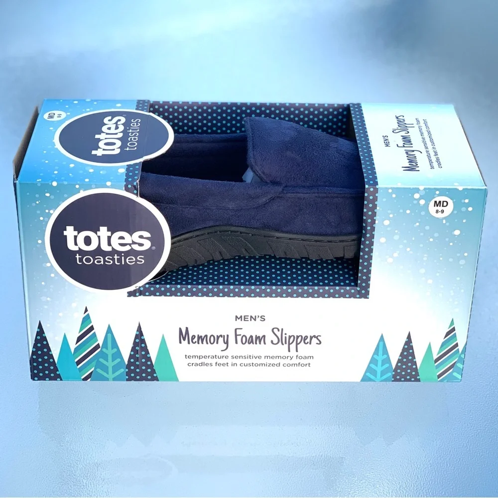 Men’s Totes Toasties Navy Blue Memory Foam Slippers ~ Medium 8-9